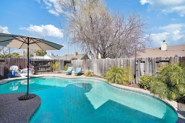 view of pool featuring a fenced backyard and a fenced in pool