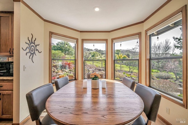 dining room featuring baseboards and crown molding