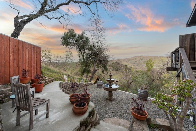 view of patio with a mountain view