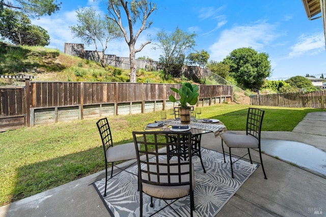 view of patio / terrace with a fenced backyard and outdoor dining area