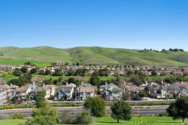 birds eye view of property featuring a residential view and a mountain view