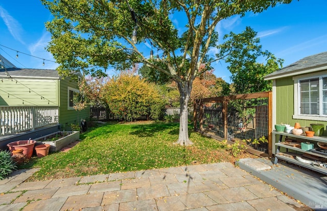 view of yard with a patio area and a fenced backyard