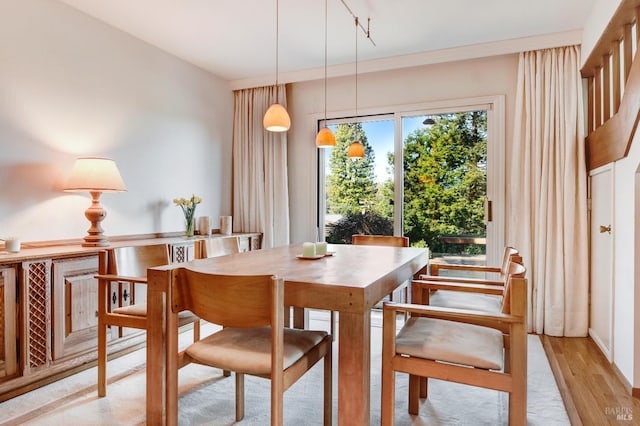 dining area with light wood-style floors