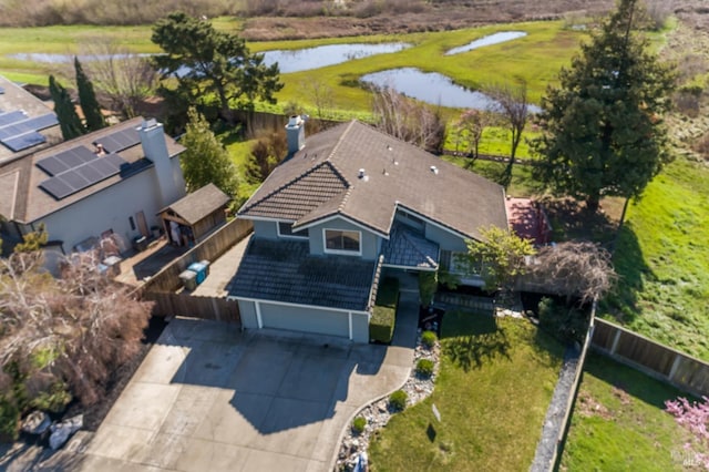 aerial view featuring a water view