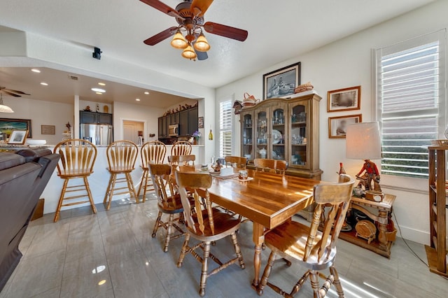 dining area featuring recessed lighting and ceiling fan