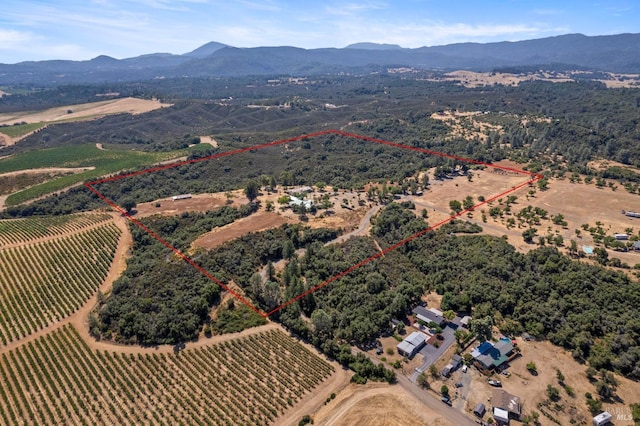 1579 Leslie Ln, Kelseyville, CA 95451 - view of rural area featuring rows of crops, property boundaries highlighted, and a mountainous background