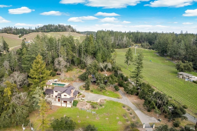 bird's eye view with a rural view and a forest view