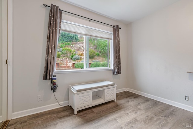 empty room with light wood-style flooring and baseboards