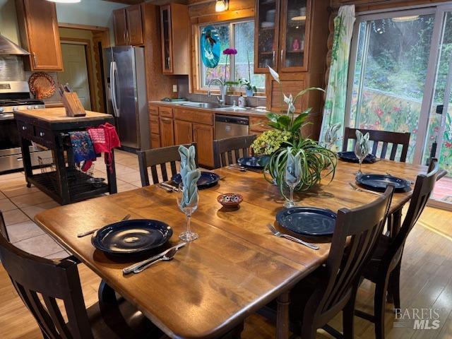 dining area featuring light wood finished floors