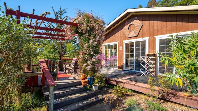 790 Tilton Rd, Sebastopol, CA 95472 - entrance to property with a wooden deck and a pergola