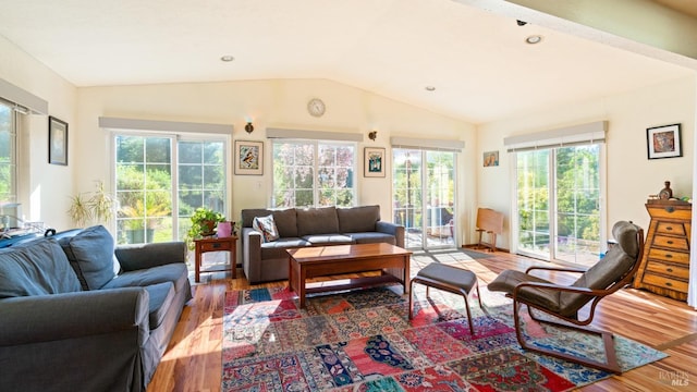 790 Tilton Rd, Sebastopol, CA 95472 - living room featuring wood finished floors, lofted ceiling, and healthy amount of natural light