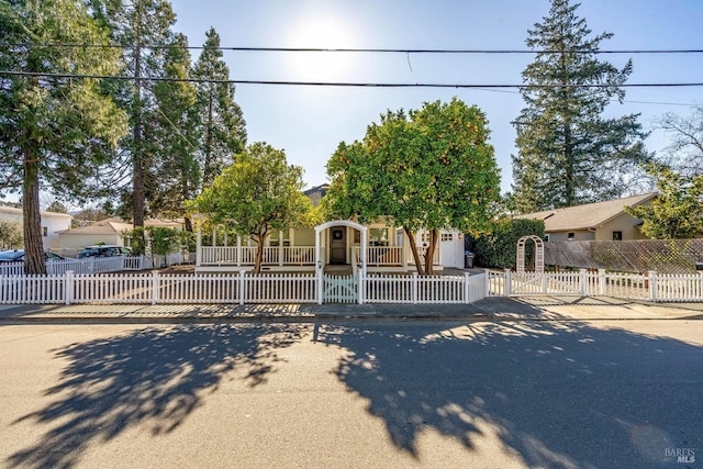 obstructed view of property featuring a fenced front yard