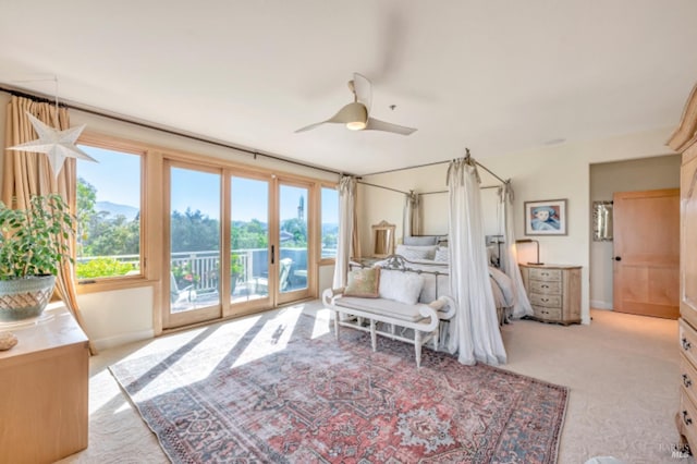 7 Highland Ave, San Rafael, CA 94901 - bedroom featuring access to outside, light colored carpet, and ceiling fan