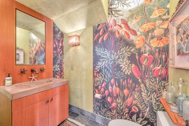 7 Highland Ave, San Rafael, CA 94901 - half bath with toilet, vanity, and stone finish flooring
