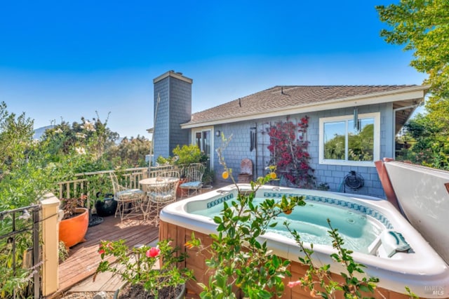 7 Highland Ave, San Rafael, CA 94901 - wooden deck featuring an outdoor hot tub and outdoor dining space
