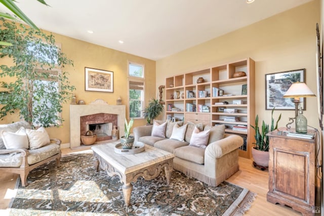 7 Highland Ave, San Rafael, CA 94901 - living area featuring a fireplace, light wood-style flooring, and recessed lighting