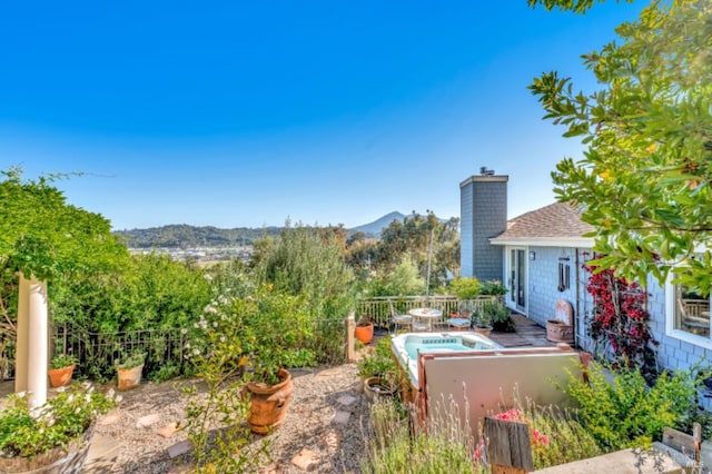 7 Highland Ave, San Rafael, CA 94901 - view of yard featuring a jacuzzi, a mountain view, and fence