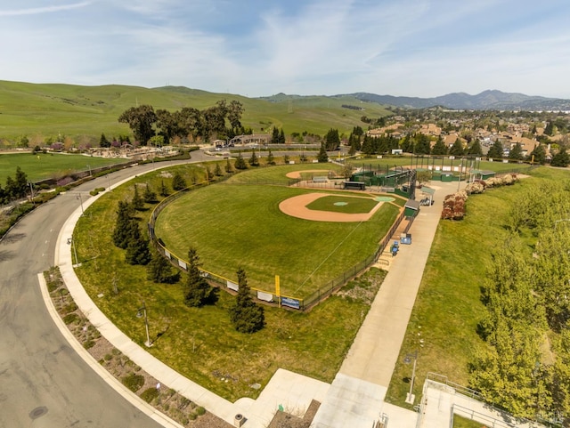 drone / aerial view featuring a mountain view