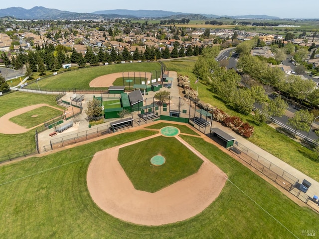 aerial view featuring a residential view and a mountain view