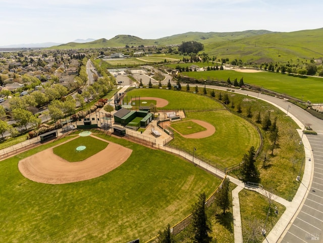 birds eye view of property with a mountain view