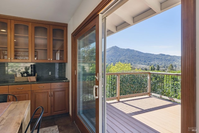 interior space with a mountain view