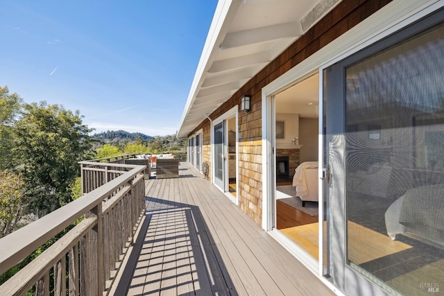 deck with a mountain view