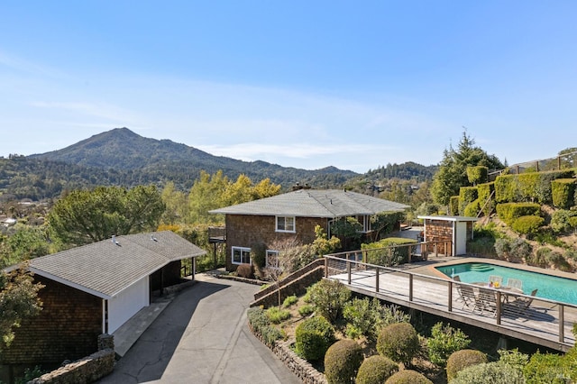 exterior space featuring a mountain view