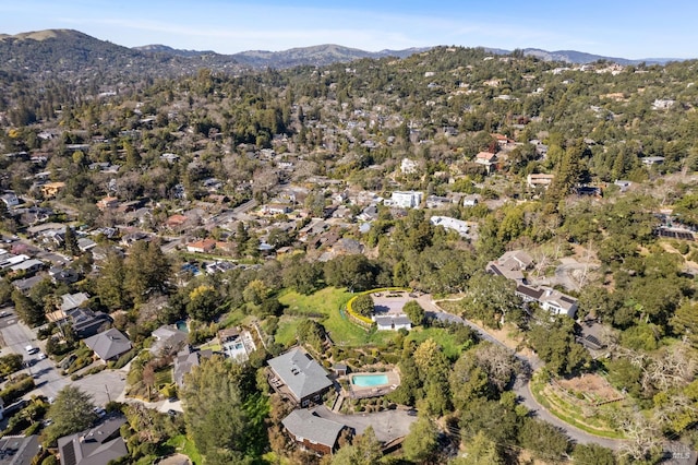 bird's eye view featuring a residential view and a mountain view