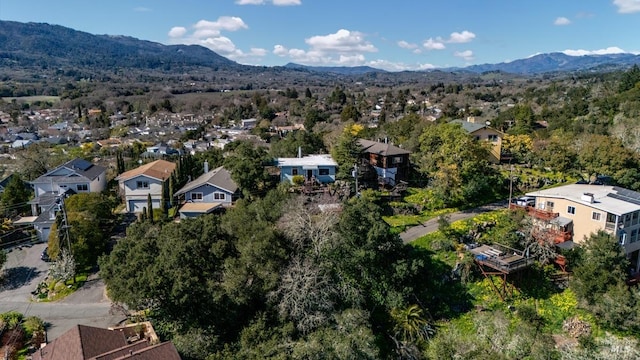 aerial view featuring a residential view and a mountain view