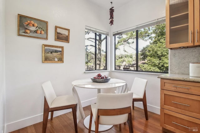 dining room featuring light wood finished floors, baseboards, and a wealth of natural light