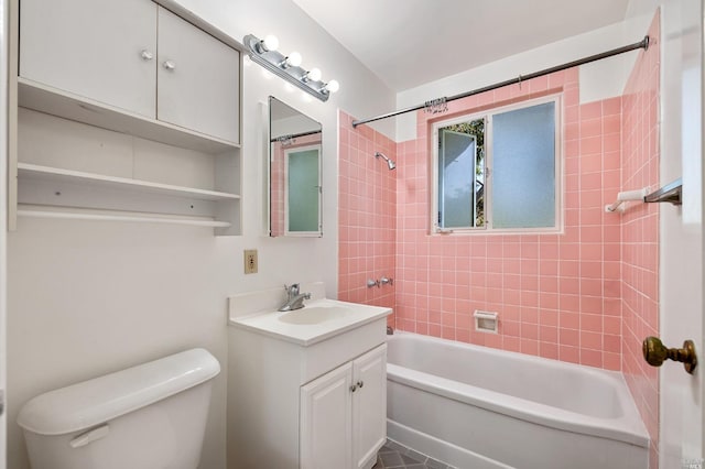 full bath featuring shower / bath combination, vanity, and toilet