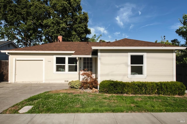 ranch-style house with crawl space, driveway, and a garage