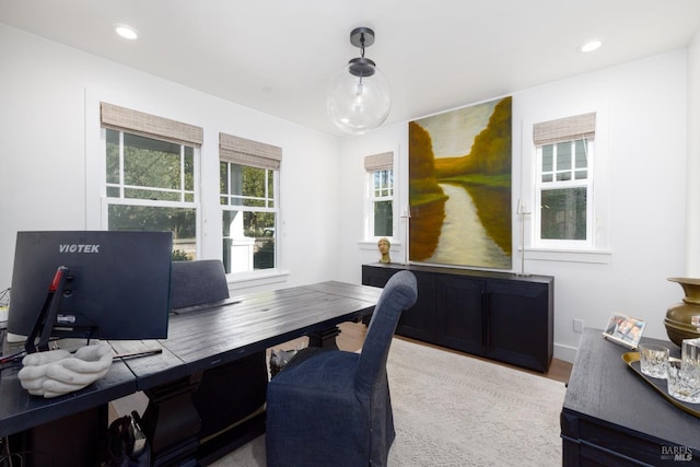 home office with recessed lighting