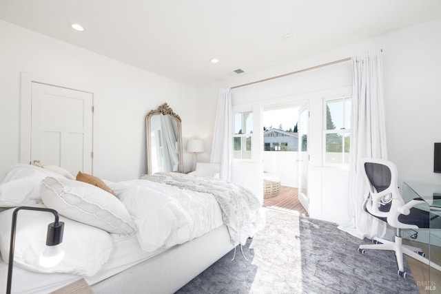 bedroom with recessed lighting and visible vents