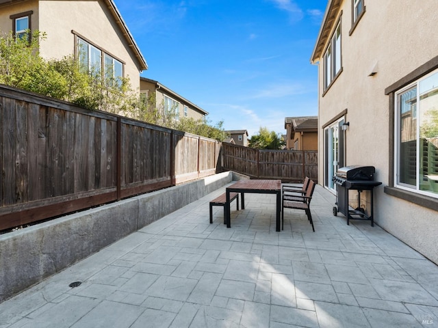 view of patio featuring a fenced backyard and grilling area