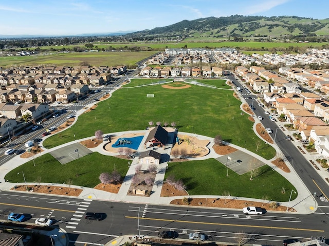 aerial view with a residential view and a mountain view