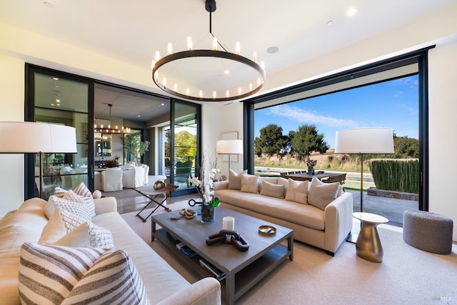 living area with a chandelier