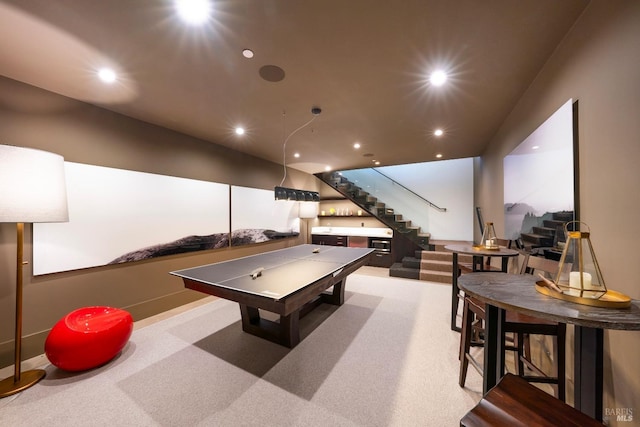 game room with carpet flooring and recessed lighting