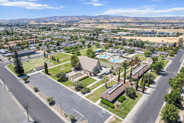 bird's eye view with a mountain view