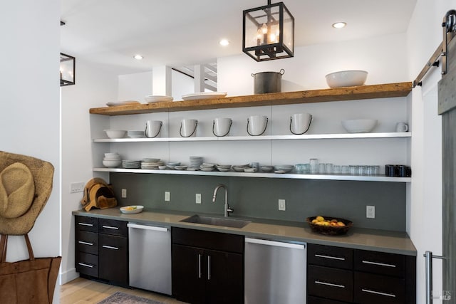100 W Trinity Rd, Glen Ellen, CA 95442 - kitchen with dishwasher, open shelves, a sink, and dark cabinets