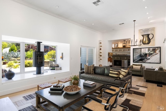 100 W Trinity Rd, Glen Ellen, CA 95442 - living room featuring wood finished floors, ornamental molding, recessed lighting, and a high ceiling