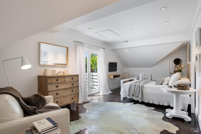 100 W Trinity Rd, Glen Ellen, CA 95442 - bedroom with access to outside, wood finished floors, and lofted ceiling