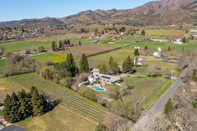 birds eye view of property with a rural view and a mountain view