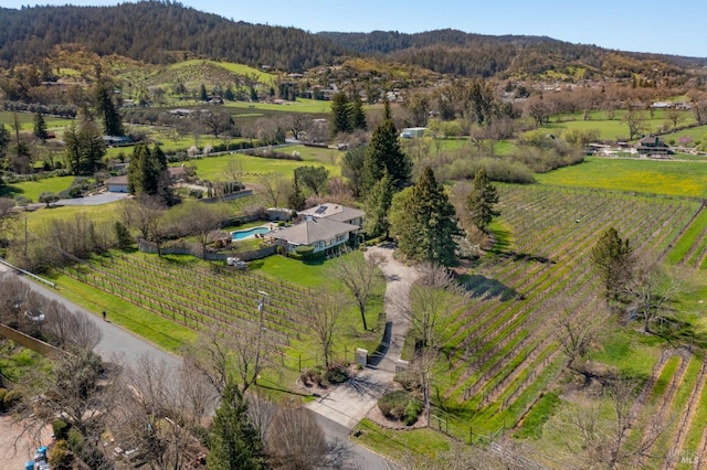 birds eye view of property featuring a rural view