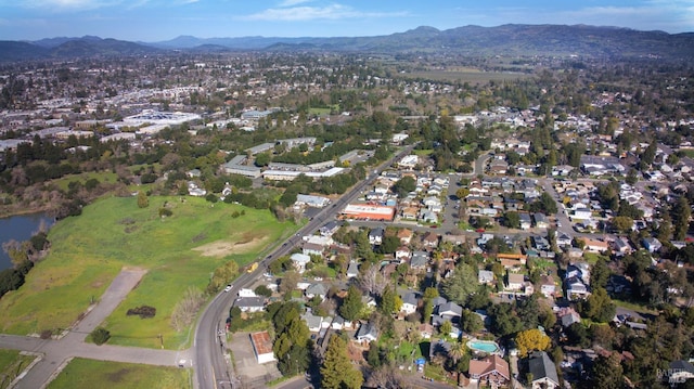 bird's eye view featuring a residential view and a mountain view