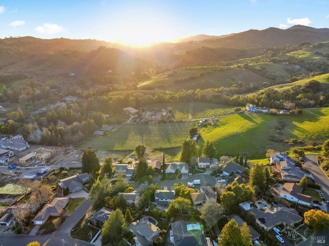 aerial view featuring a residential view and a mountain view