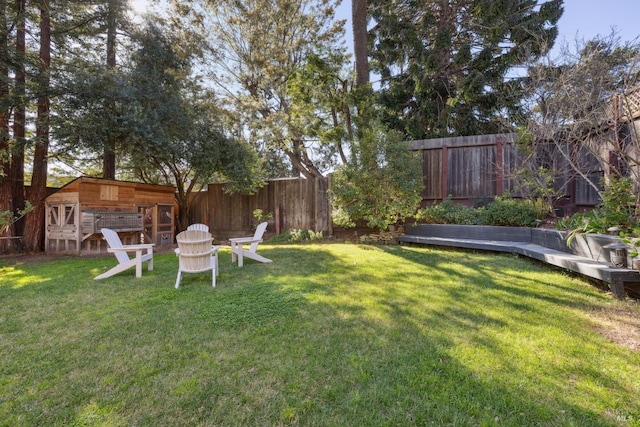 view of yard with a fenced backyard