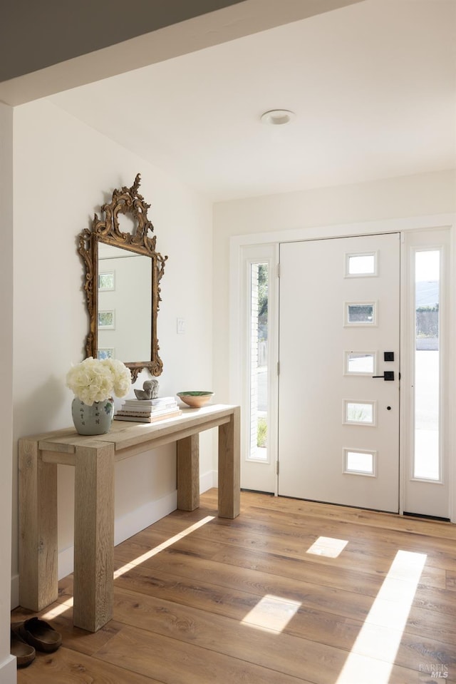 foyer entrance with wood finished floors