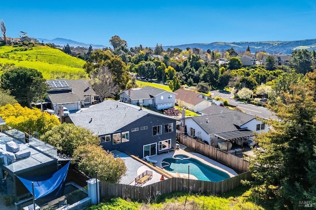 birds eye view of property featuring a residential view and a mountain view