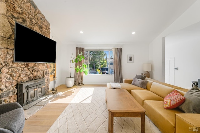 living room featuring recessed lighting and light wood finished floors